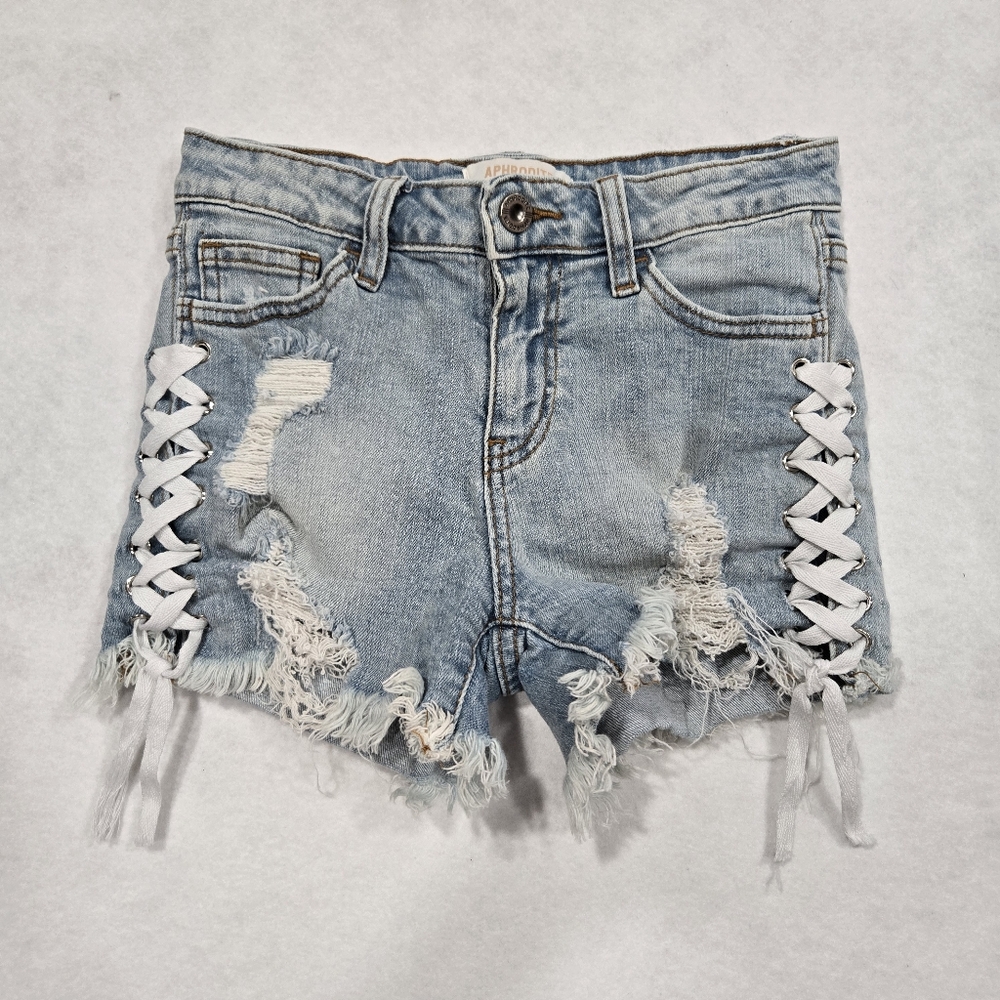 Aphrodite Distressed Denim Shorts with Lace-Up Sides